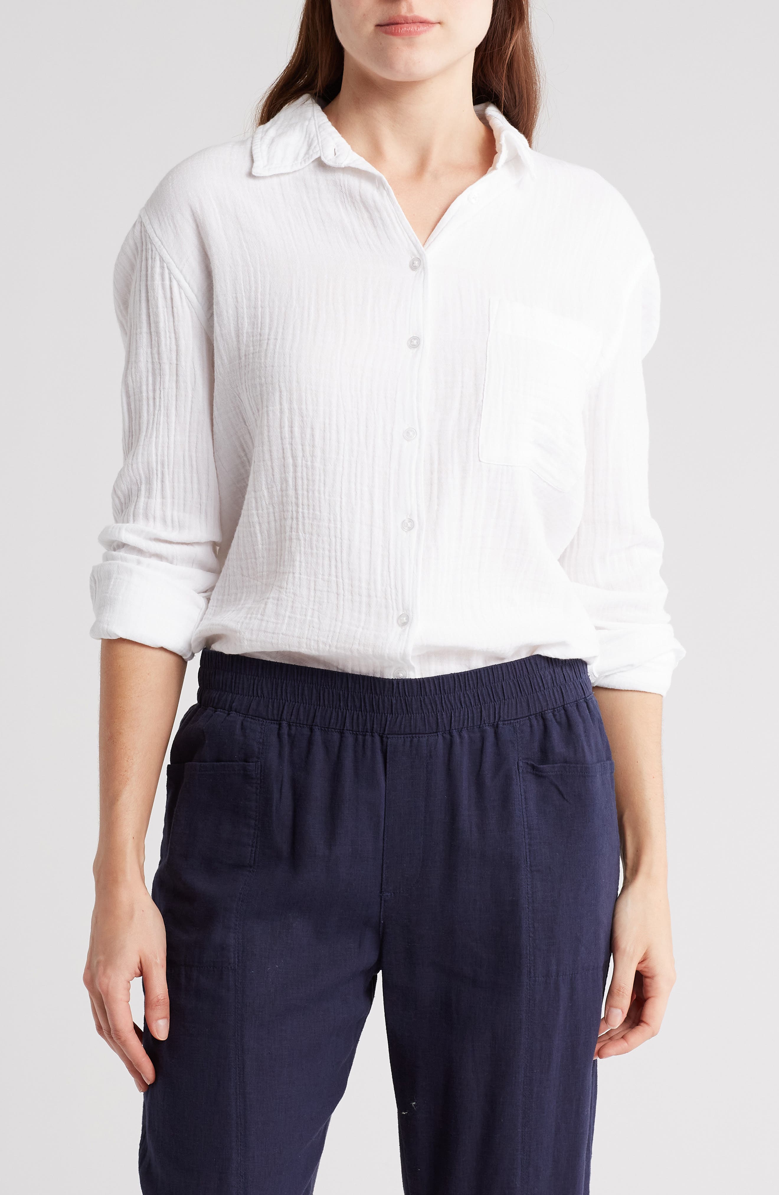 Caslon® Relaxed Cotton Gauze Button-Up Shirt