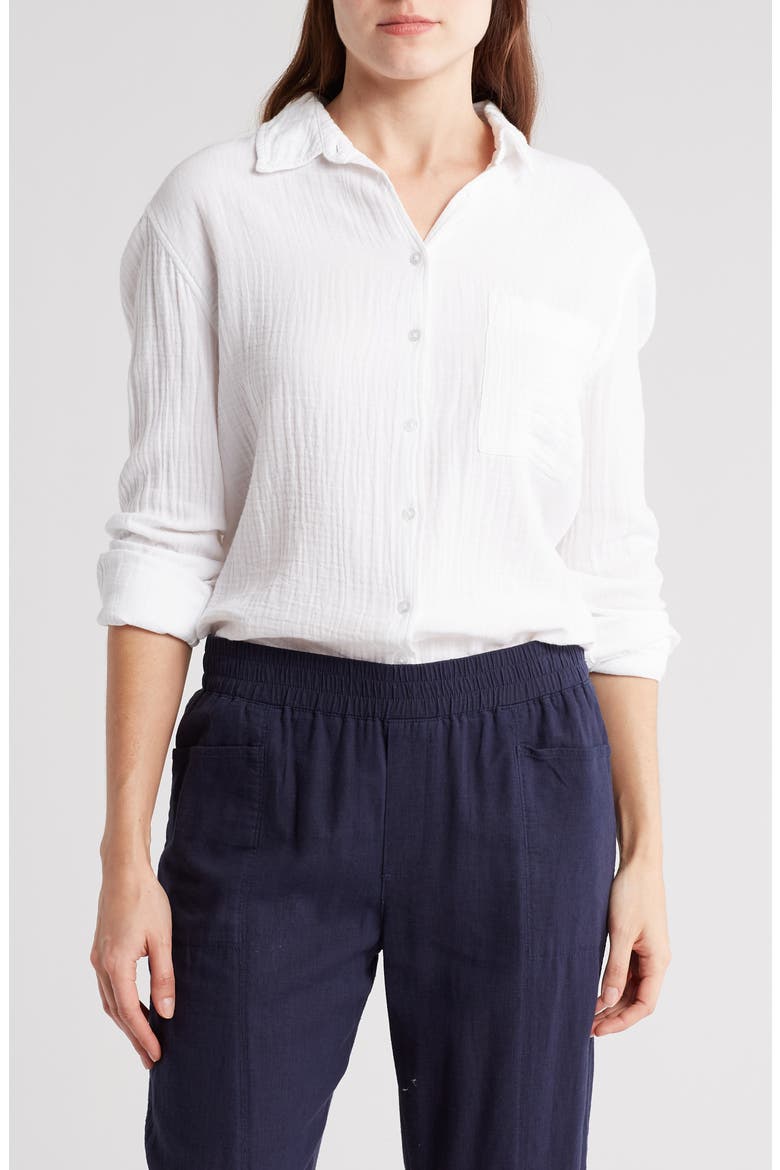 Relaxed Cotton Gauze Button-Up Shirt, Main, color, WHITE