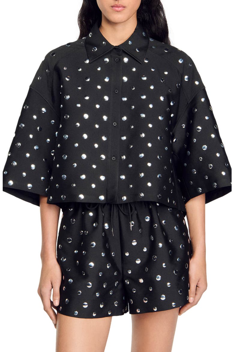 Stud-embellished shirt, Main, color, Black