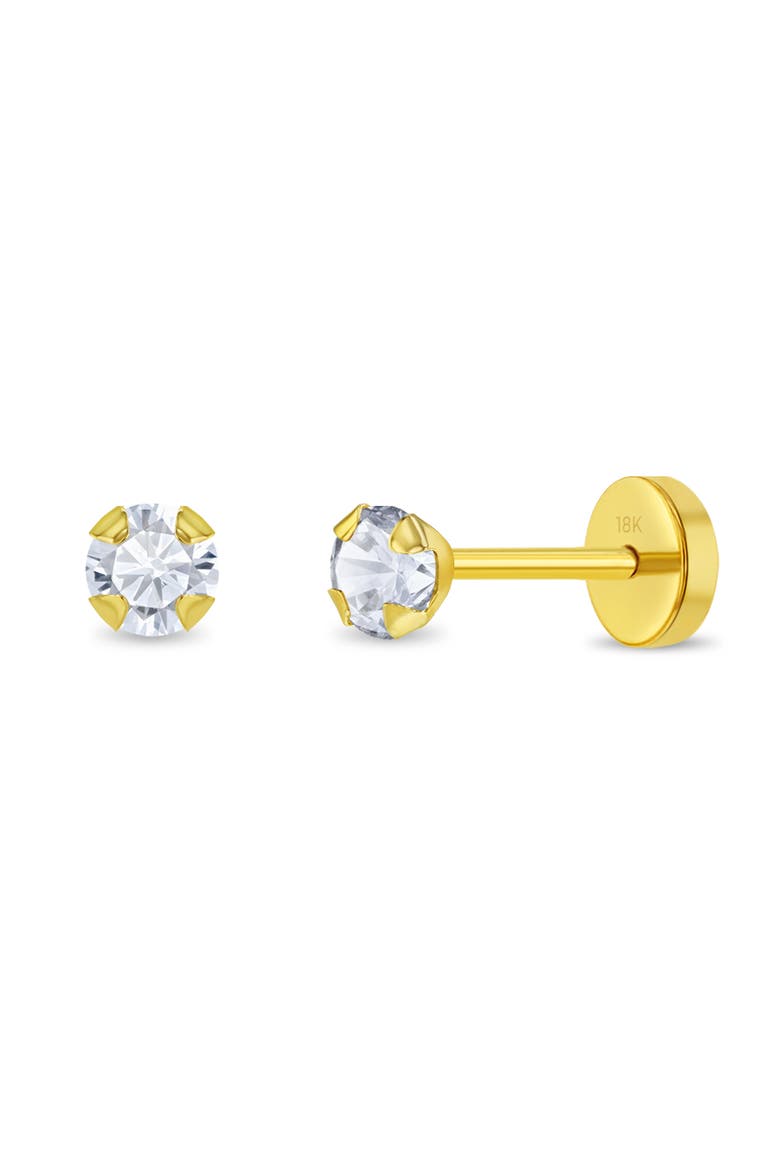 18k Prong CZ Girl Earrings, Main, color, Gold