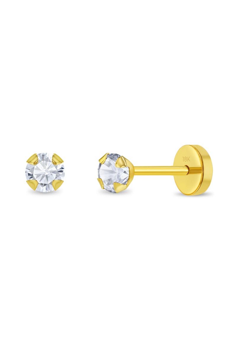 In Season Jewelry 18k Prong CZ Girl Earrings, Main, color, Gold