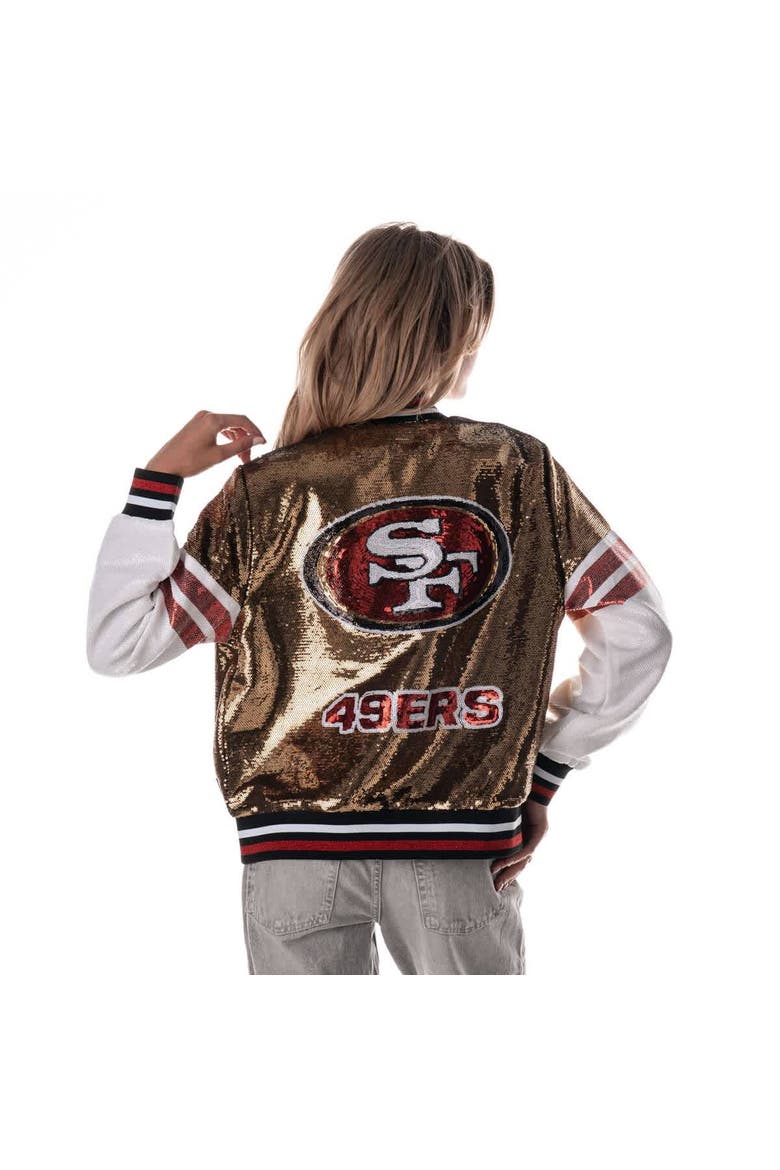 Women's The Wild Collective Gold San Francisco 49ers Sequin Bomber Jacket, Alternate, color, Gold