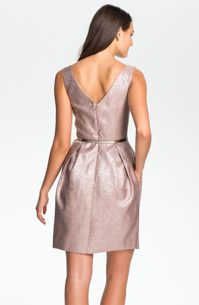 Eliza J Belted V-Back Jacquard Tulip Dress, Alternate, color, 