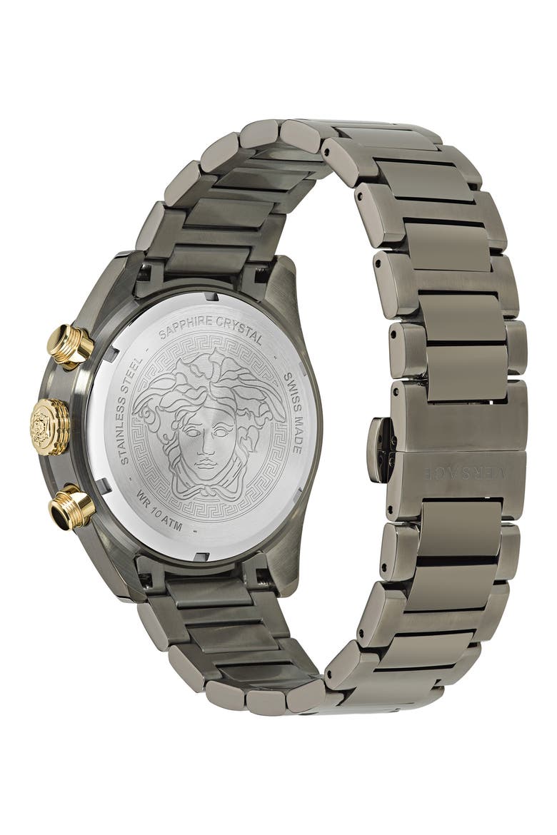 Greca Dome Chronograph Bracelet Watch, 43mm, Alternate, color, IP GUNMETAL