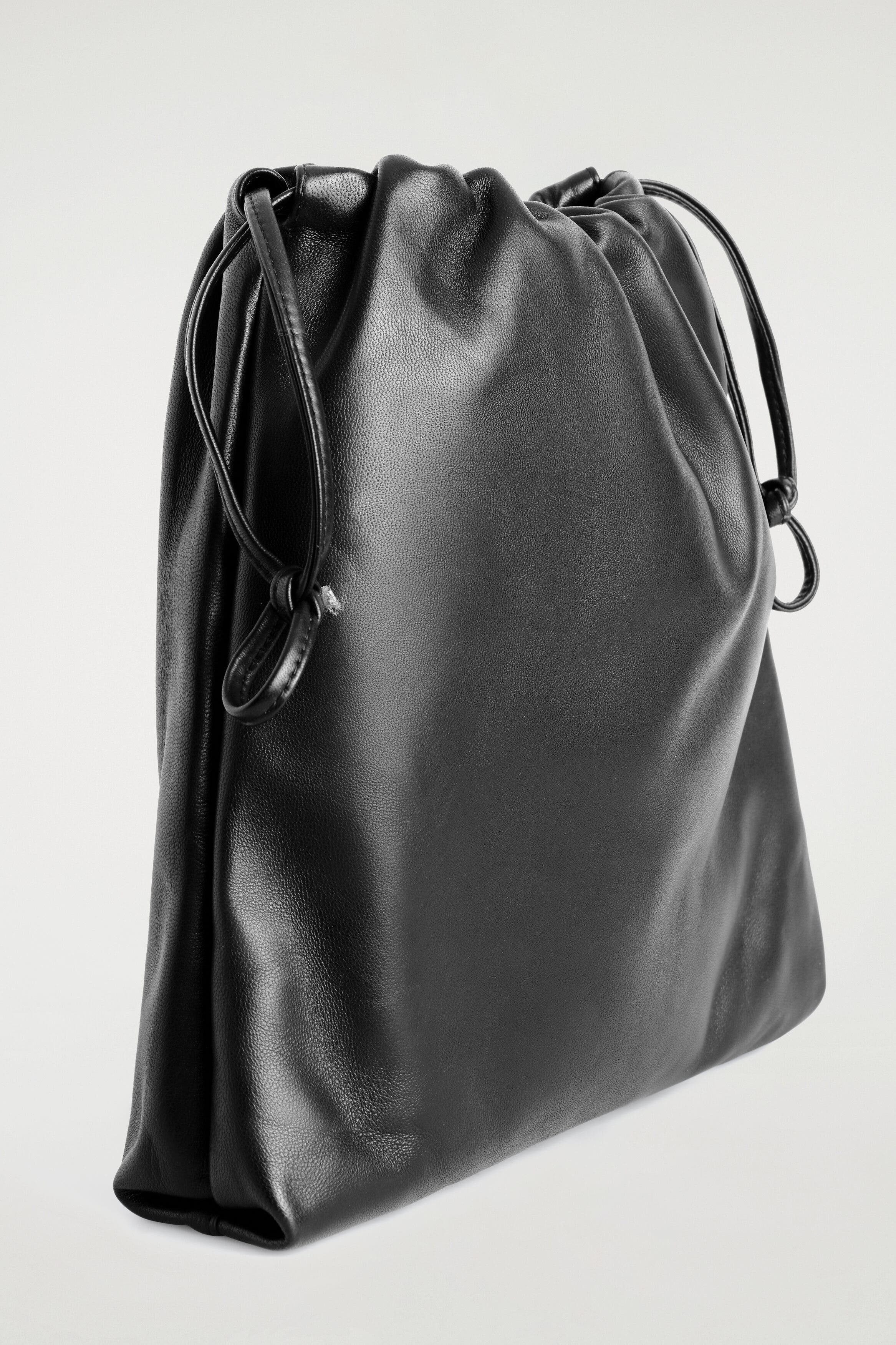 Drawstring Crossbody Bag - Leather, Alternate, color, BLACK