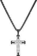 HMY JEWELRY Men's Two-Tone Stainless Steel Etched Cross Pendant Necklace