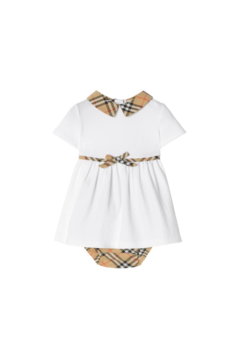 Check Trim Stretch Cotton Dress with Bloomers, Alternate, color, White
