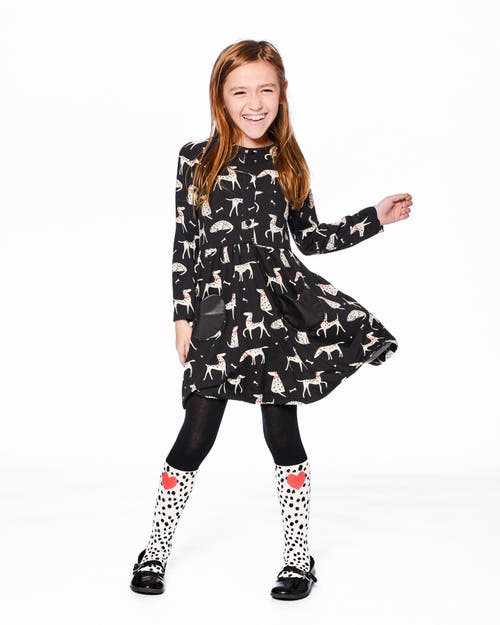 Deux Par Deux Half Button Jersey Dress Dalmatian In Black