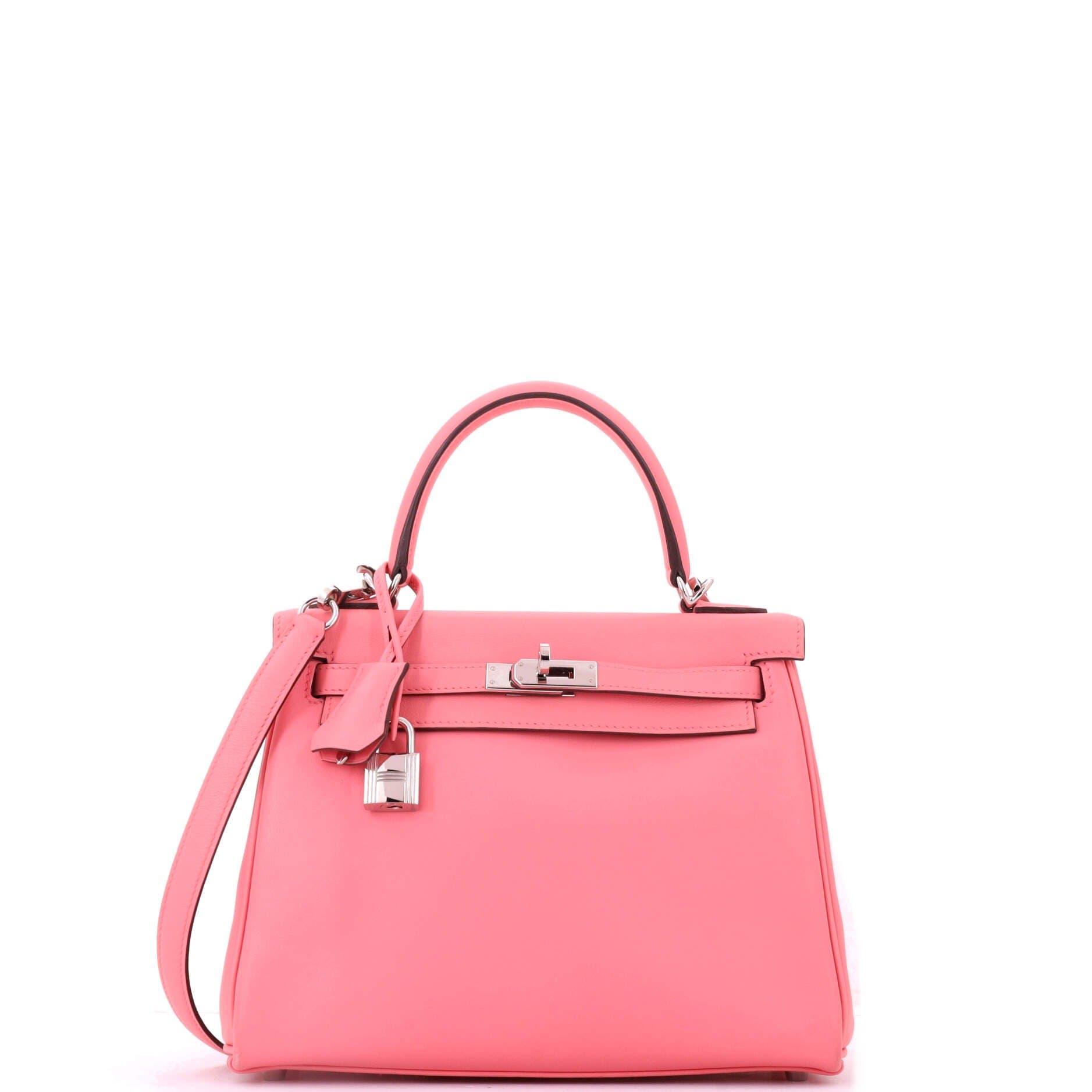 Pre-Owned Hermes Kelly Handbag Pink Swift with Palladium Hardware 25, Main, color, Rose D'ete