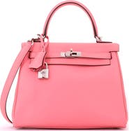 Pre-Owned Hermes Kelly Handbag Pink Swift with Palladium Hardware 25
