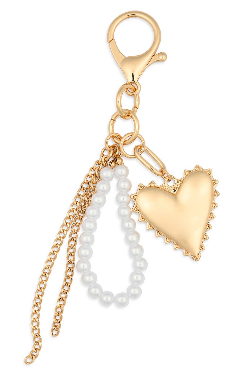 Leith Heart & Faux Pearl Bag Charm, Main, color, White- Gold