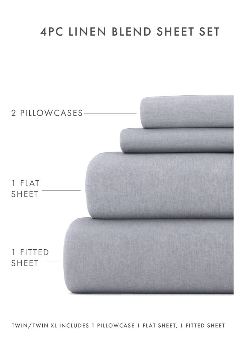 Luxury 4-Piece Rayon & Linen Blend Bed Sheet Set, Alternate, color, GRAY