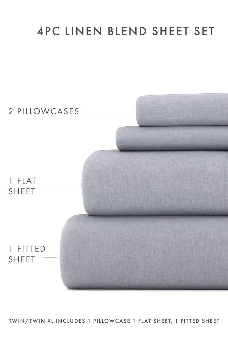 HOMESPUN Luxury 4-Piece Rayon & Linen Blend Bed Sheet Set, Alternate, color, Gray