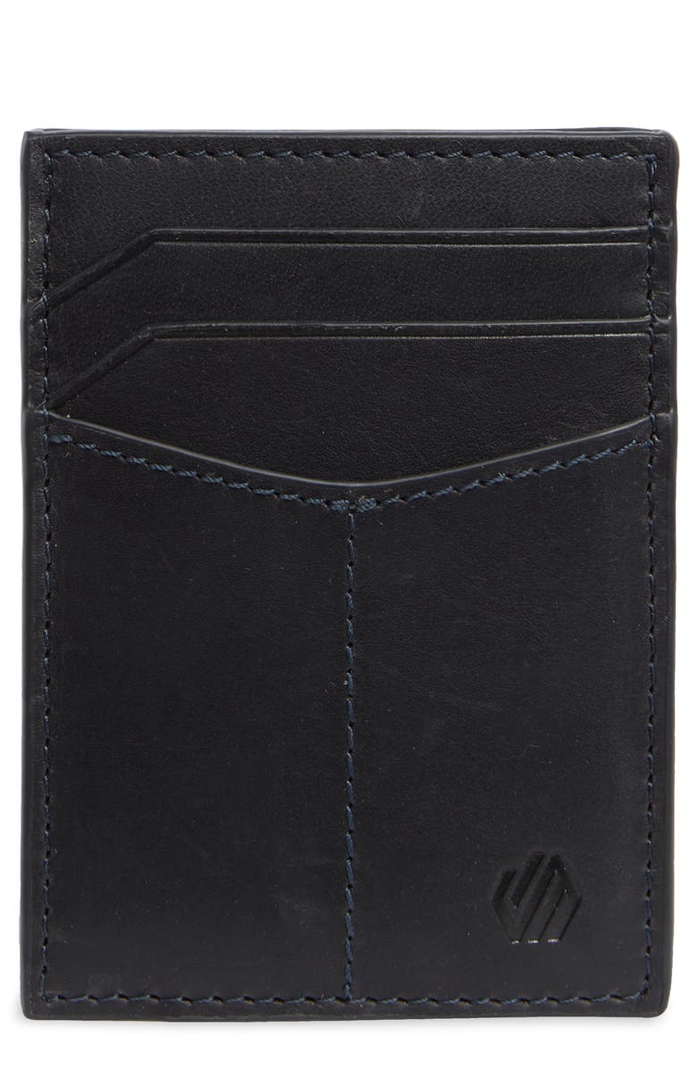 Johnston & Murphy Waxy Leather RFID Card Case, Main, color, Navy