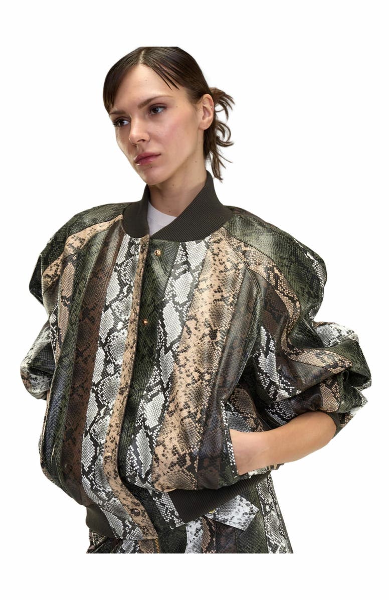 Cynthia Rowley Snake-Embossed Vegan Leather Bomber Jacket, Alternate, color, 