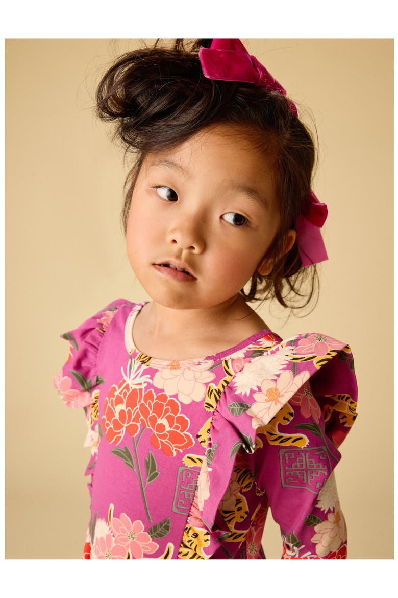 Ruffle Shoulder Ballet Dress, Alternate, color, Tiger & Peony