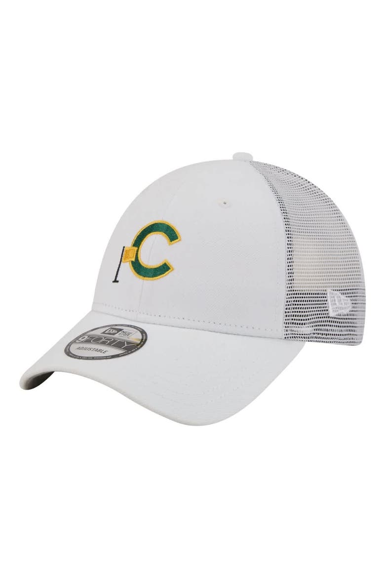 Men's New Era  White Chicago Cubs Flag 9FORTY Trucker Adjustable Hat, Main, color, White