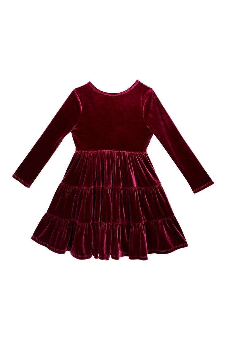 Kids' Long Sleeve Velvet Tiered Dress, Alternate, color, BURGUNDY