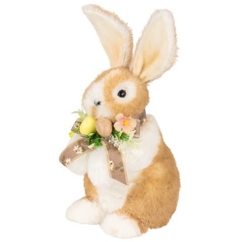 Plush Rabbit with Floral Bow Easter Figurine - 10.25"