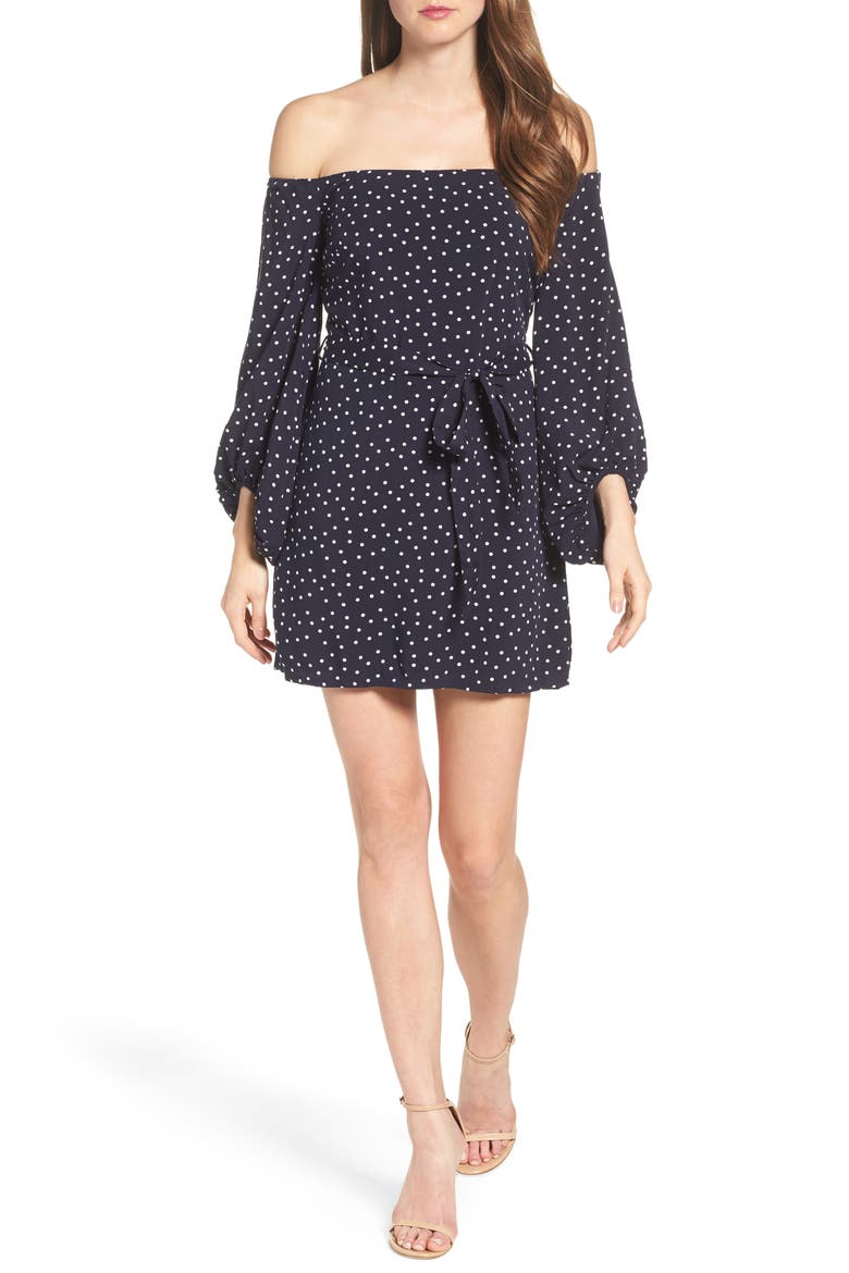 Polka Dot Off the Shoulder Dress, Alternate, color, SPOT