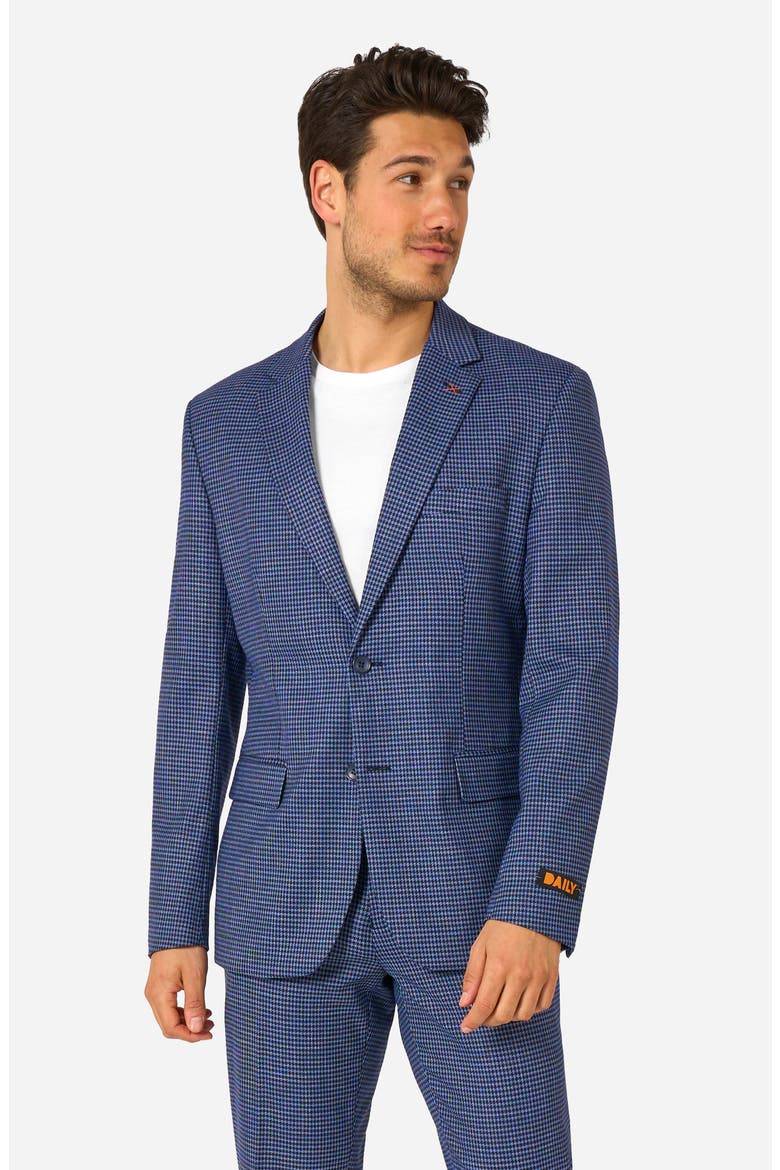 Daily Slim Fit Navy Herringbone Check Stretch Suit, Alternate, color, BLUE