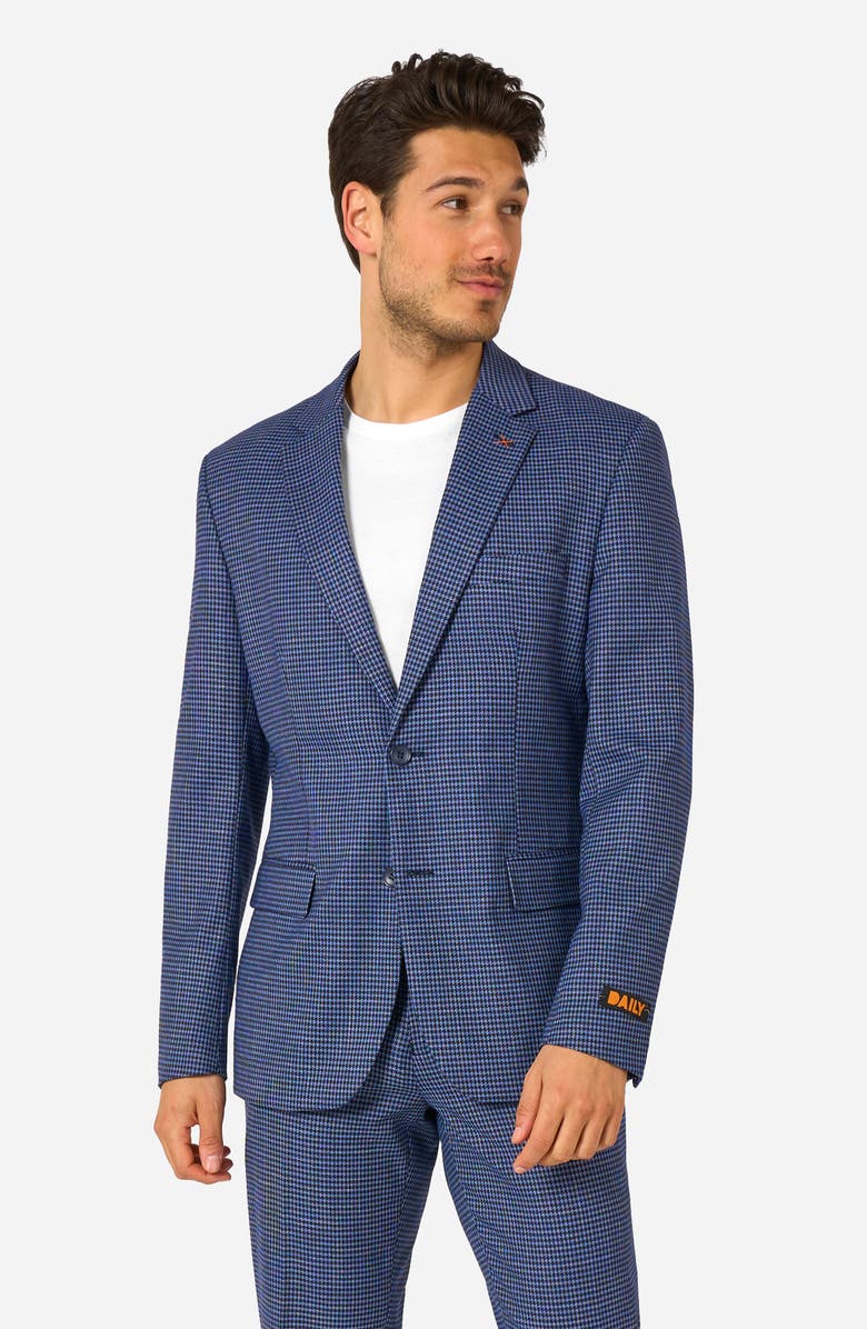 OppoSuits Daily Slim Fit Navy Herringbone Check Stretch Suit, Alternate, color, Blue