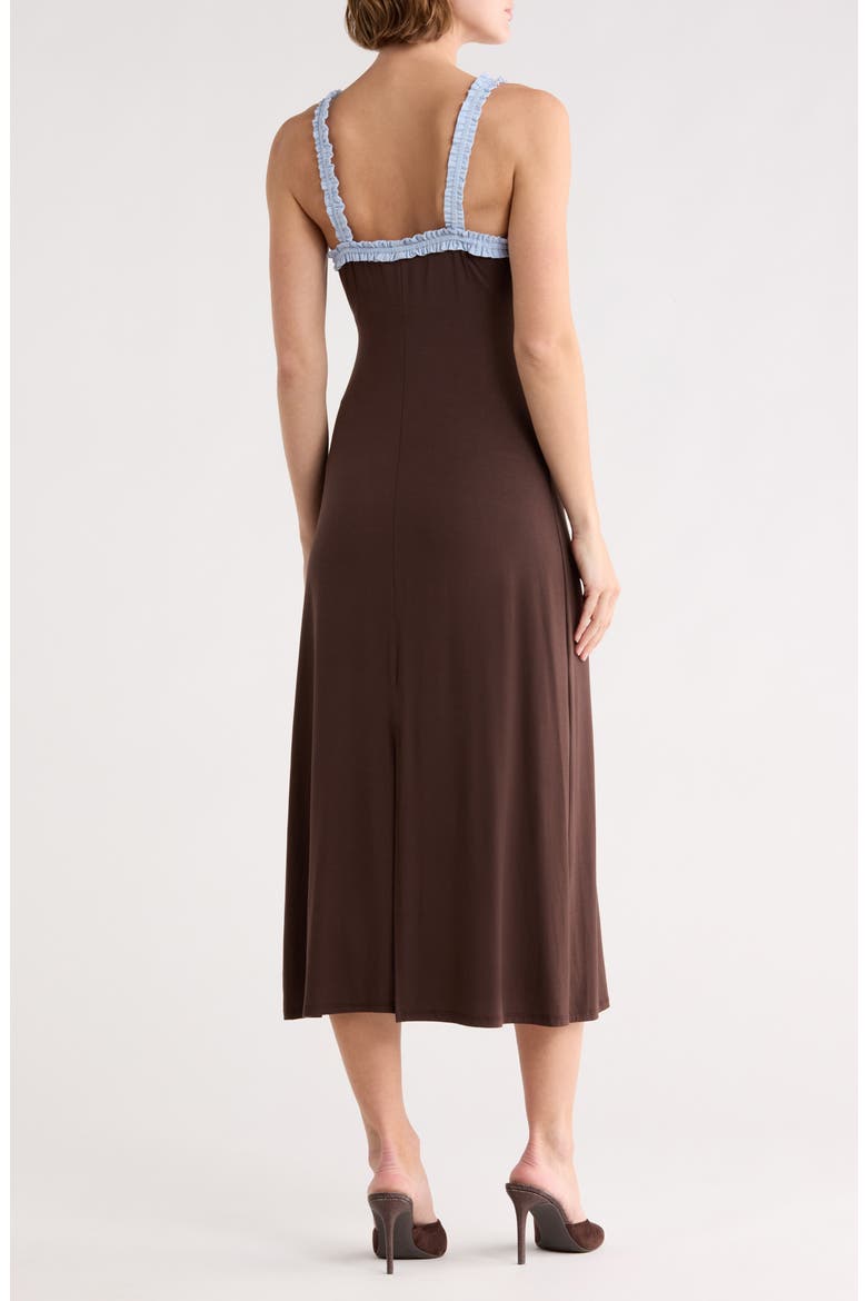 Ruffle Trim Midi Dress, Alternate, color, BROWN/ BLUE