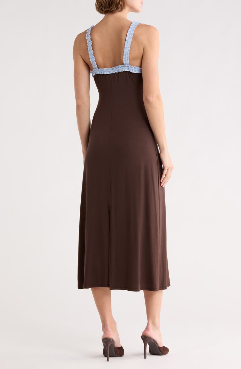 WEST K Ruffle Trim Midi Dress, Alternate, color, Brown/ Blue