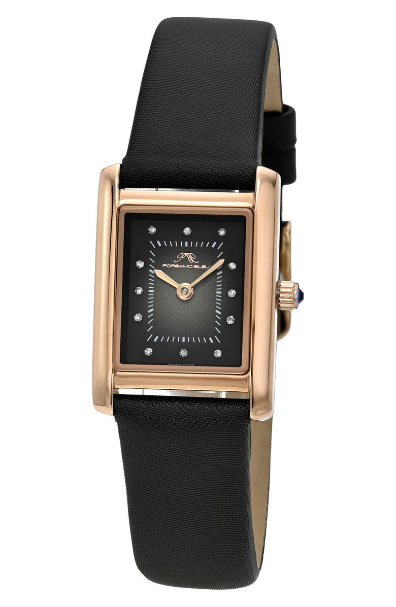 PORSAMO BLEU Karolina Diamond Leather Strap Watch, 21.5mm x 30mm, Main, color, 