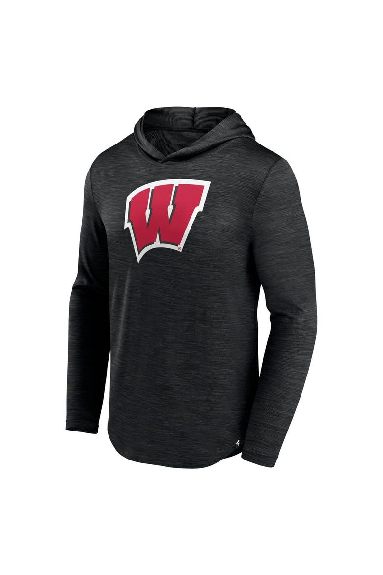 Men's Fanatics Branded Heather Black Wisconsin Badgers Transitional Hoodie T-Shirt, Alternate, color, Heather Black