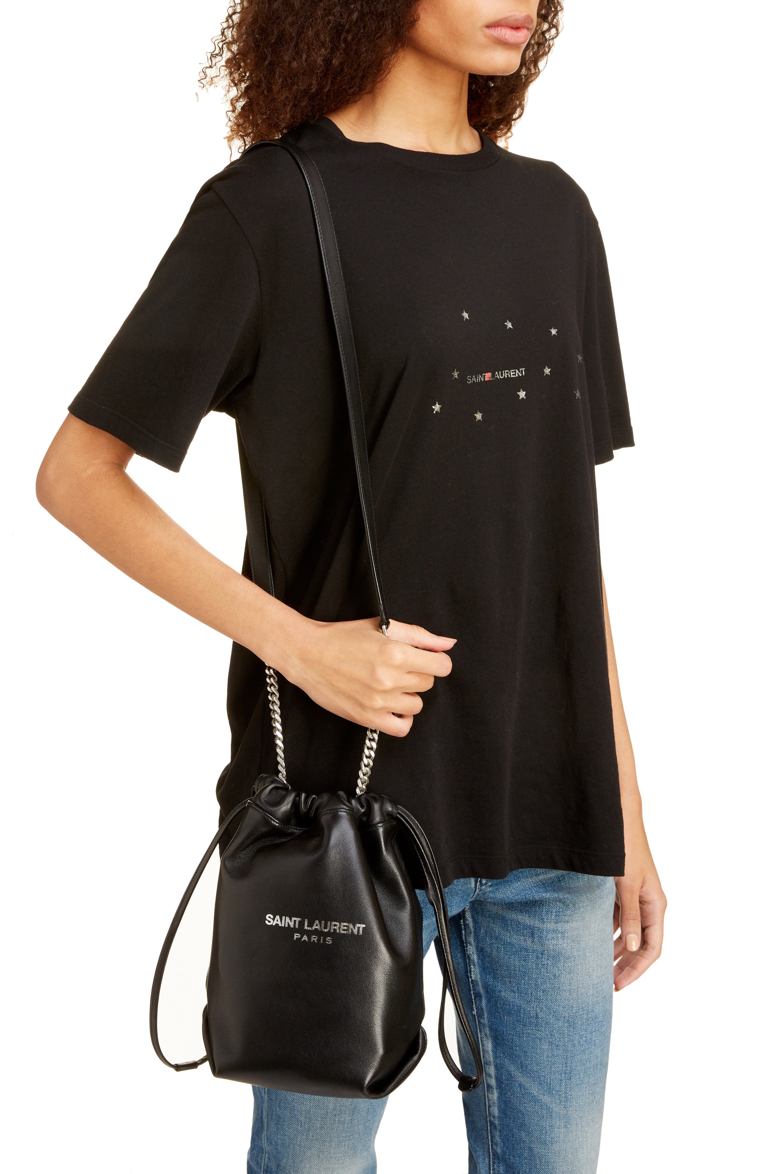 Saint Laurent Small Teddy Leather Bucket Bag, Alternate, color, 