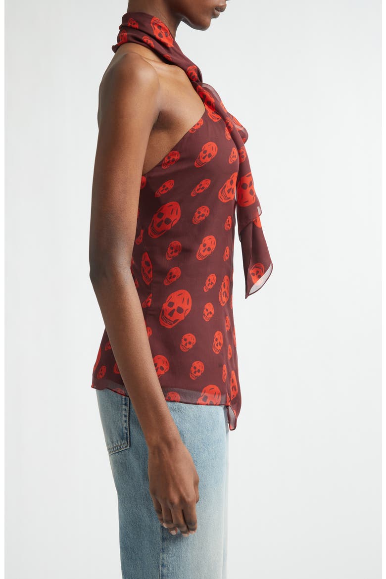Skull Print Silk Chiffon Scarf Top, Alternate, color, DARK PURPLE