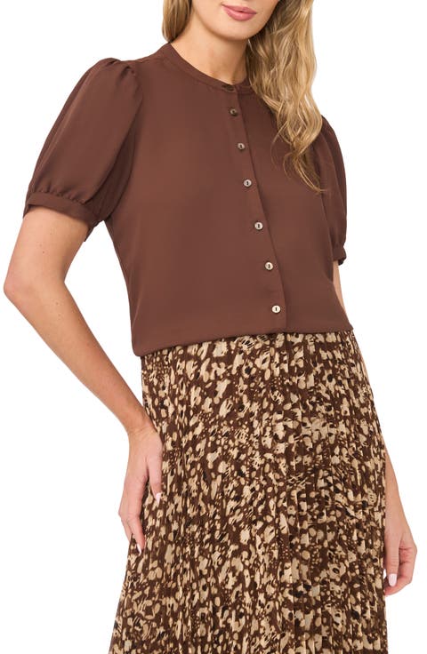 Puff Sleeve Button-Up Top