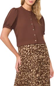 Halogen® Puff Sleeve Button-Up Top