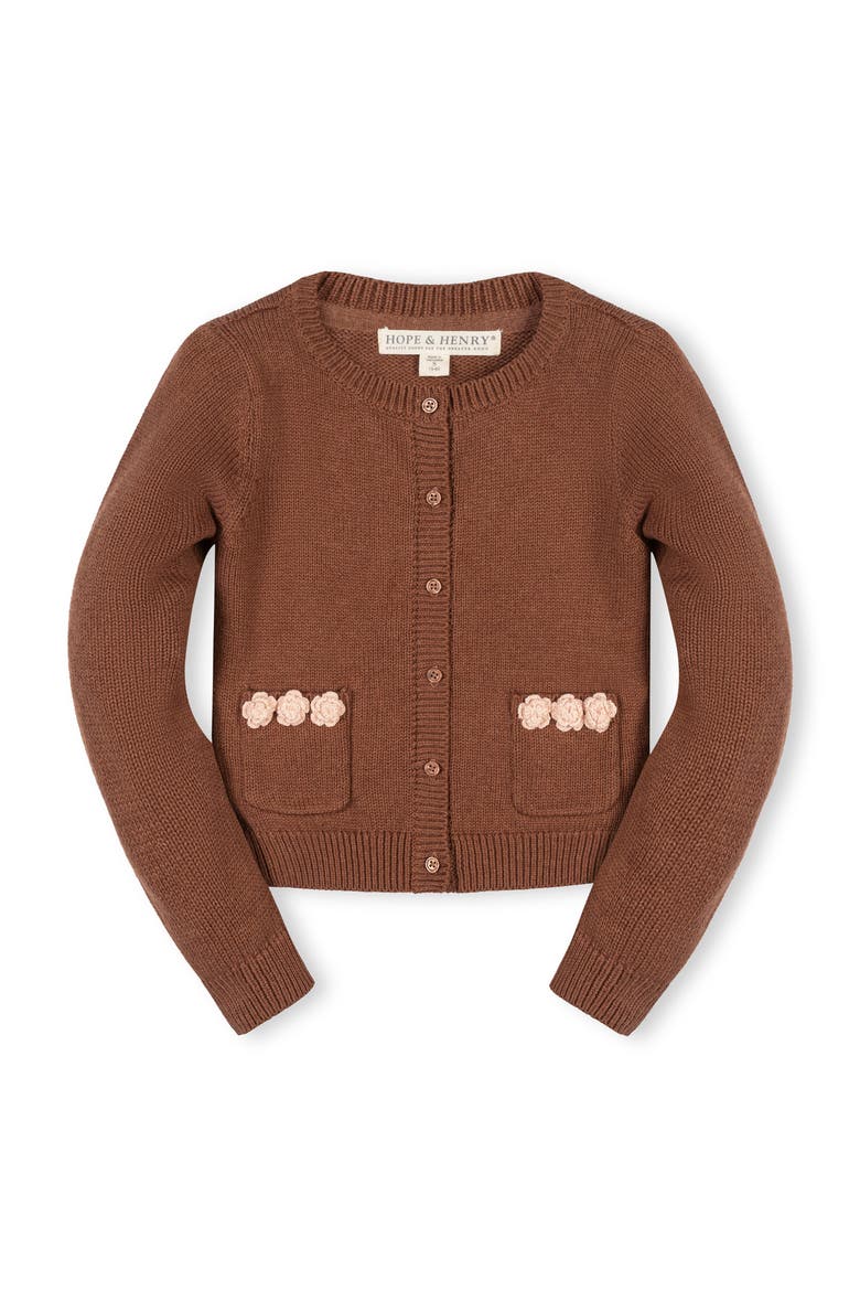 Kids' Organic Rosette Pocket Cardigan Sweater, Main, color, Cinnamon Heather