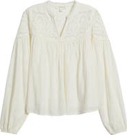 Treasure & Bond Appliqué Yoke Balloon Sleeve Cotton Top