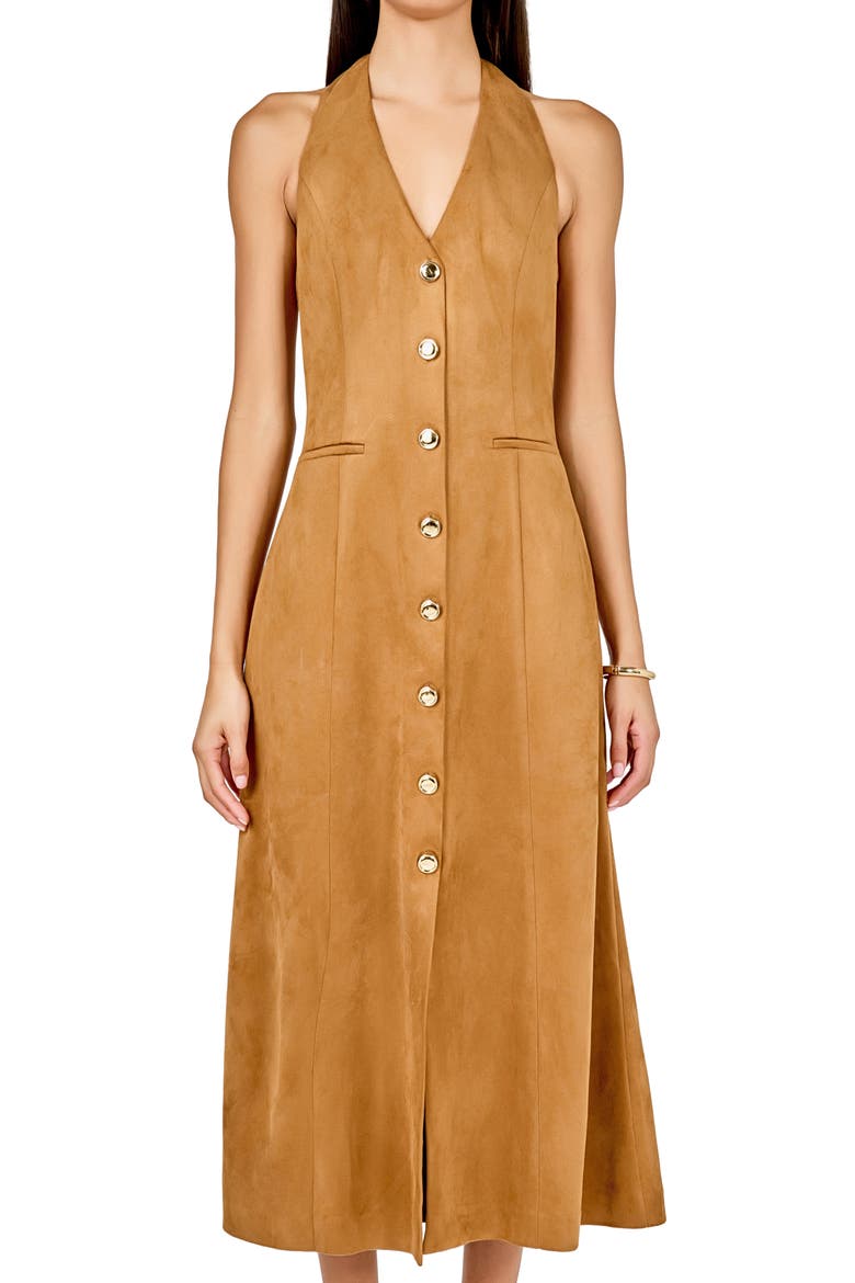 Faux Suede Sleeveless Midi Dress, Alternate, color, TAN