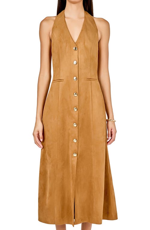 Endless Rose Faux Suede Sleeveless Midi Dress In Brown