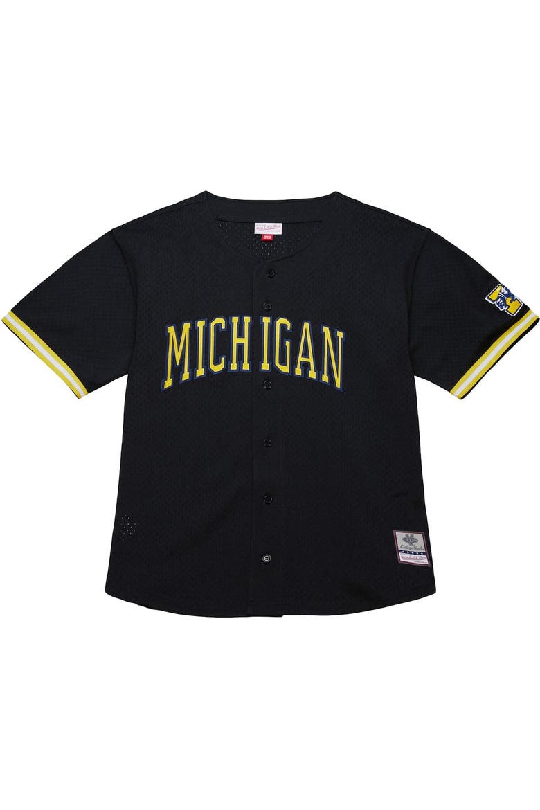 Men's Mitchell & Ness Black Michigan Wolverines On The Clock Full-Button Fashion Jersey, Alternate, color, Black