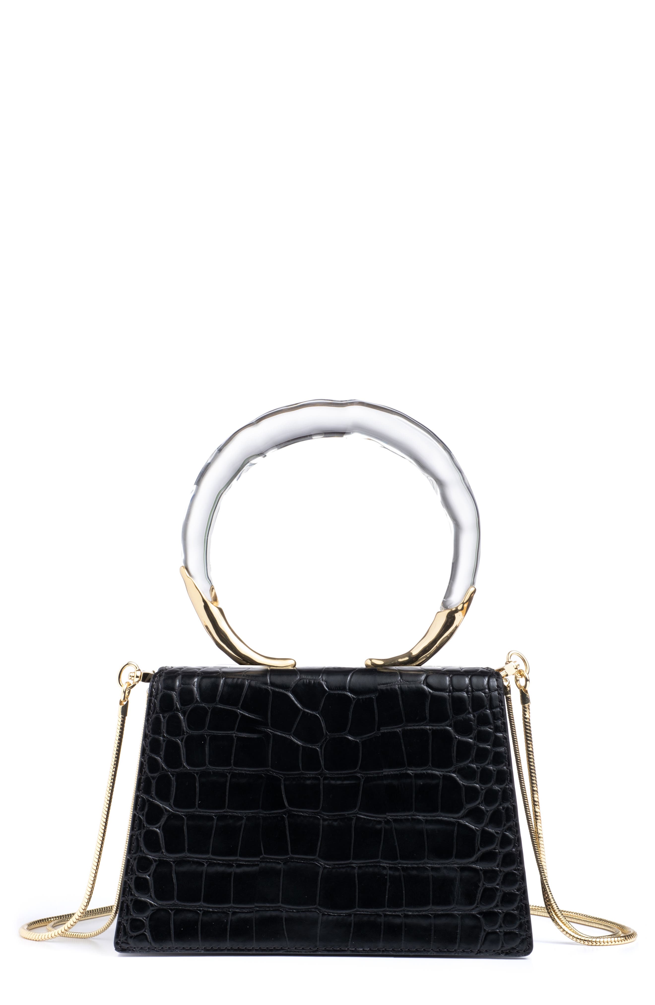 Alexis Bittar Croc Embossed Leather Top Handle Bag, Main, color, Black Croco