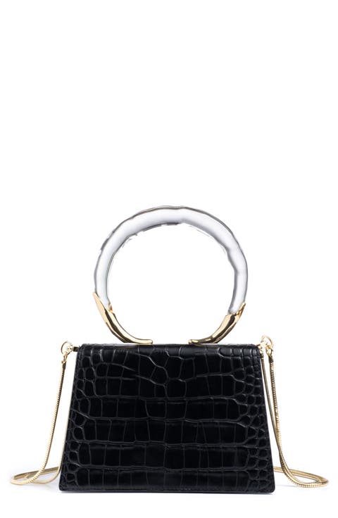 Croc Embossed Leather Top Handle Bag