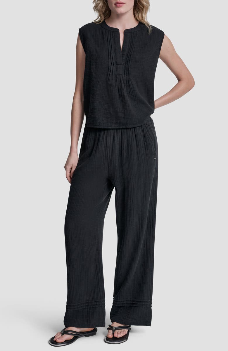 DKNY Jeans Double Crepe Gauze Sleeveless Top, Alternate, color, Black