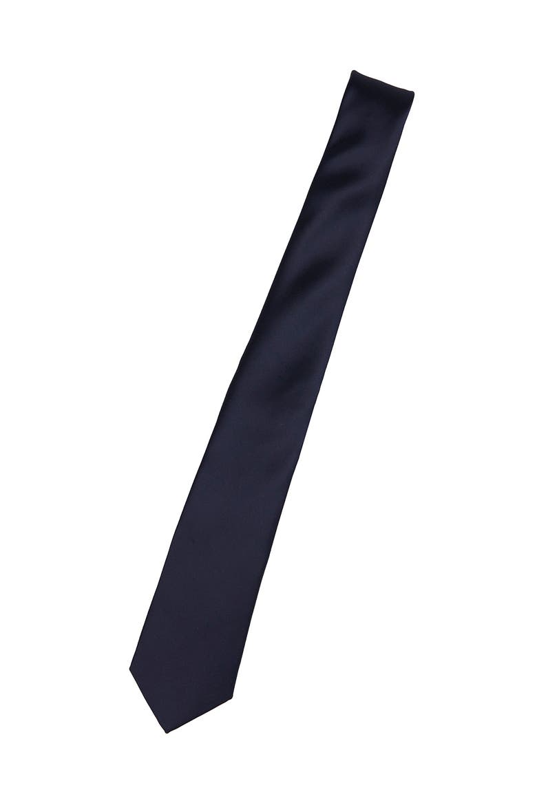 Men's Solid Satin X-Long Tie, Alternate, color, NAVY