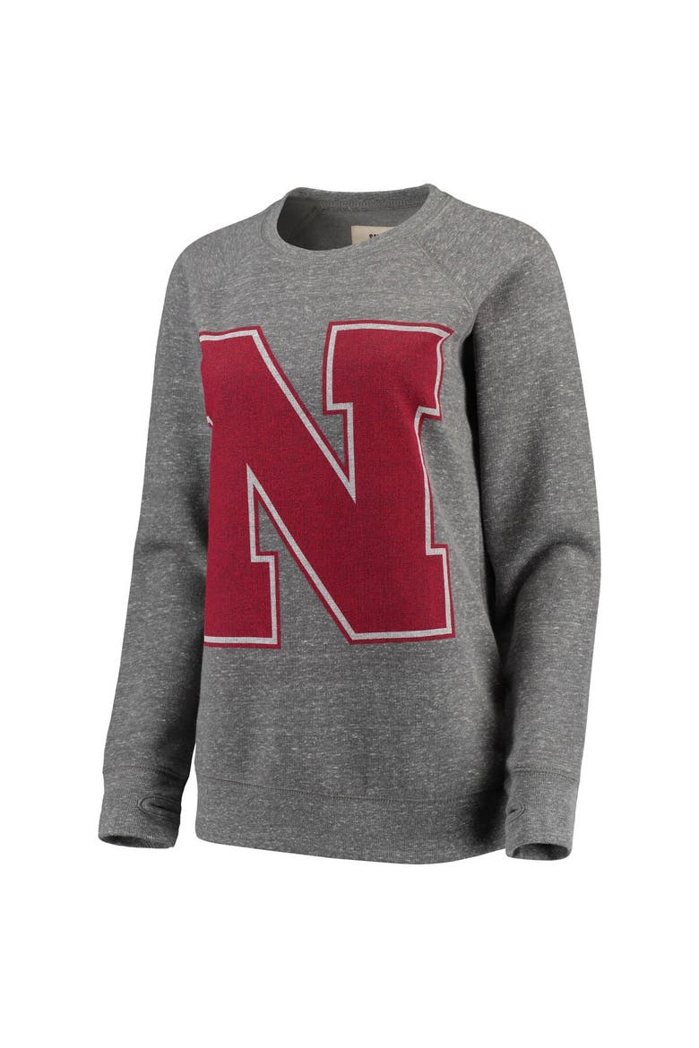Women's Pressbox Heathered Gray Nebraska Huskers Big Team Logo Knobi Fleece Tri-Blend Crew Neck Sweatshirt, Alternate, color, Heather Gray