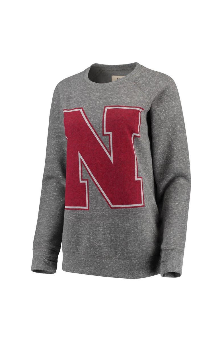 PRESSBOX Women's Pressbox Heathered Gray Nebraska Huskers Big Team Logo Knobi Fleece Tri-Blend Crew Neck Sweatshirt, Alternate, color, 