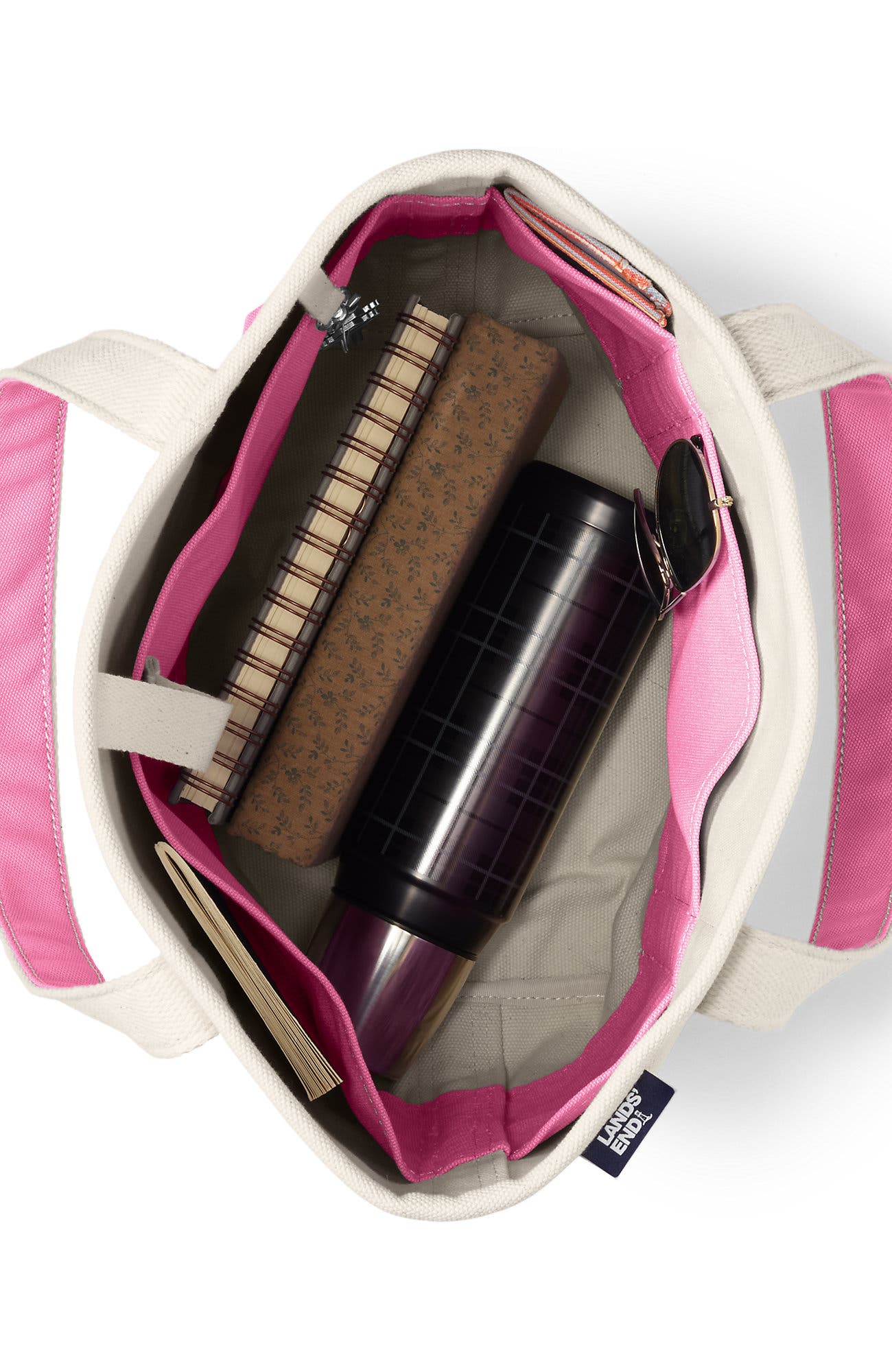 Lands' End Pre-Monogrammed Letter Canvas Tote Bag, Alternate, color, Natural/Fresh Pink