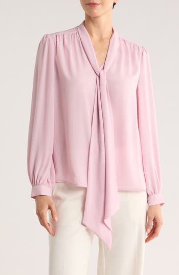 Gemma + Jane Tie Neck Georgette Top In Pink