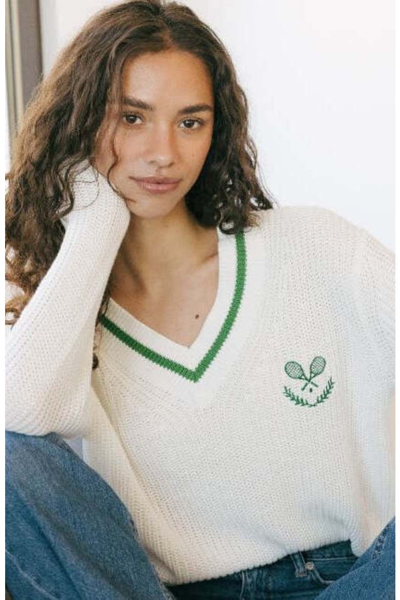 Brooke Varsity Sweater, Alternate, color, Ivory / Green