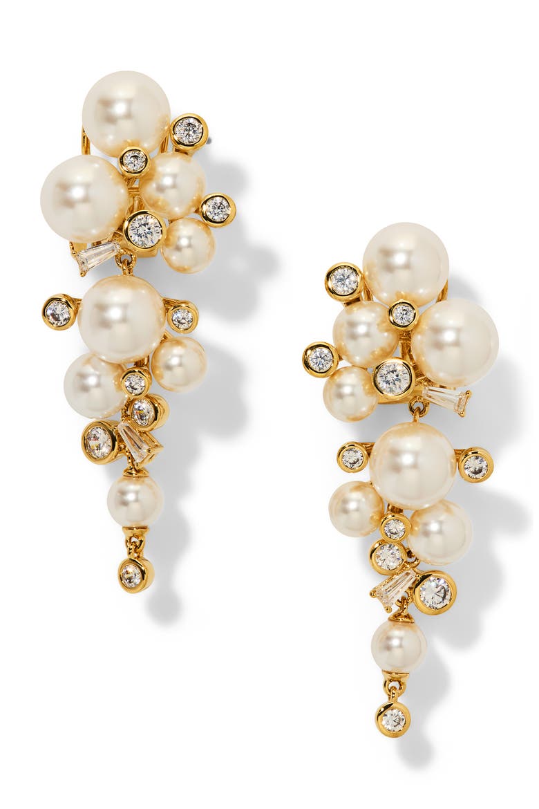 Imitation Pearl & Cubic Zirconia Cascade Earrings, Main, color, GOLD