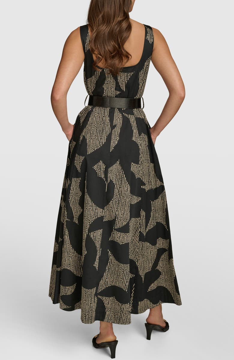 Donna Karan New York Sleeveless Floral Stretch Cotton Midi Dress with Pockets, Alternate, color, Black/ Sand